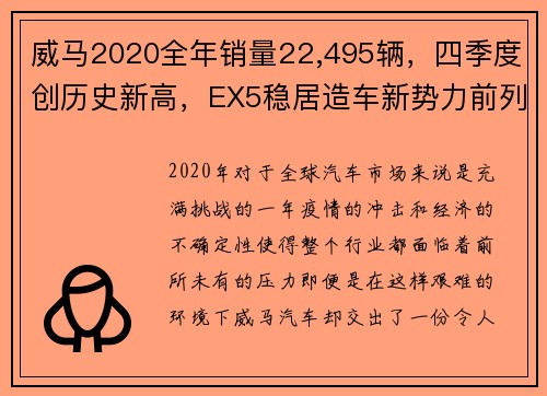 威马2020全年销量22,495辆，四季度创历史新高，EX5稳居造车新势力前列